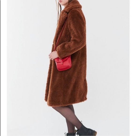NWOT Urban Outfitters Cognac Brown long teddy coat - Picture 5 of 16